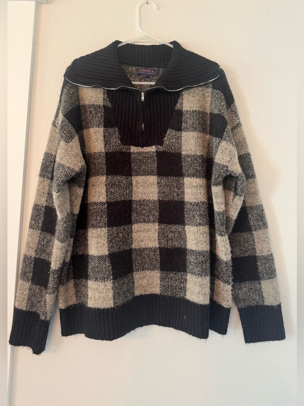 VTG Joseph A Buffalo Plaid Half Zip Knit Sweater L
